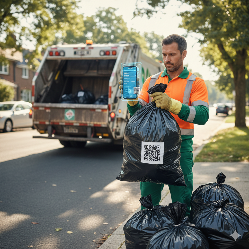 Ablauf der Müllabfuhr mit Scannen per Smartphone